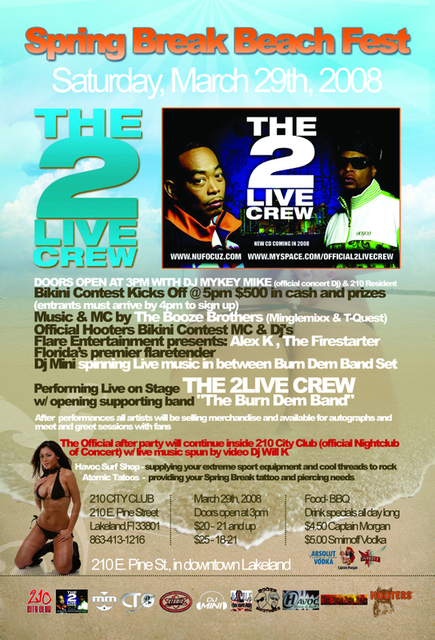 Spring Break Beach Fest w/ 2Live Crew @ 210 City Club - Front